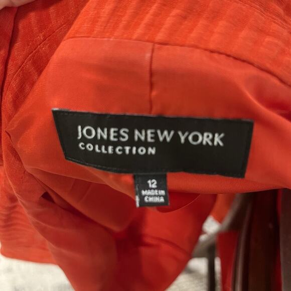 Jones New York Collection Blazer Jacket size 12 Coral Stripe Linen Silk Career - Picture 9 of 9
